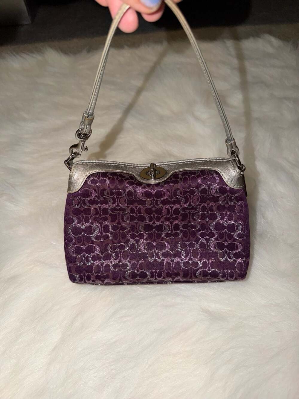 Coach Signature C Purple and Silver Metallic Mini Handbag